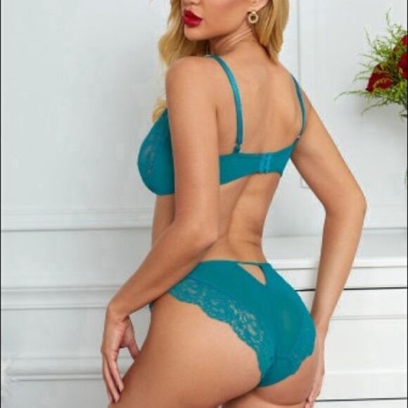 Teal Sexy Bra Thong Lingerie Set - Picture 8 of 10